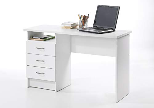 Dmora Linearer Schreibtisch mit drei Schubladen, weiße Farbe, Maße 120 x 72 x 48 cm von Dmora