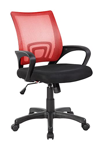 Dmora Lismore, Bürostuhl aus Netzstoff mit Armlehnen, ergonomischer Bürositz, 59 x 54 x 90/100 cm, Schwarz und Rot, Metall von Dmora