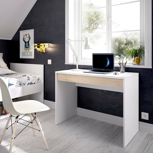 Dmora Lochschreibtisch, platzsparendes Büro, Mehrzweck-Schreibtisch, linear mit 1 Schublade, 90 x 50 x 74 cm, Weiß und Eiche Dmora Lochschreibtisch, platzsparendes Büro, Mehrzweck-Schreibtisch, linear mit 1 Schublade, 90 x 50 x 74 cm, Weiß und Eiche von Dmora