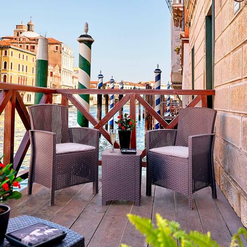 Dmora - Lounge-Set für den Außenbereich Jupiter, Gartenset mit Kissen, Lounge-Set für den Innenbereich in Rattan-Optik, 100% Made in Italy, Braun von Dmora
