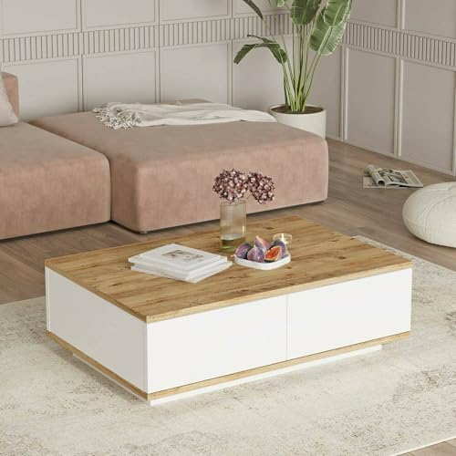 Dmora - Marfik Couchtisch, Couchtisch, Zeitschriftenständer für Sofa, Wohnzimmerregal, 90 x 60 x 29 cm, Eiche und Weiß Dmora - Marfik Couchtisch, Couchtisch, Zeitschriftenständer für Sofa, Wohnzimmerregal, 90 x 60 x 29 cm, Eiche und Weiß von Dmora