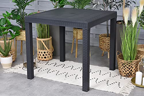 Dmora Marte, Fester quadratischer Tisch, Mehrzweck-Gartentisch in Rattan-Optik, 100% Made in Italy, 80 x 80 x 74 cm, Anthrazit von Dmora