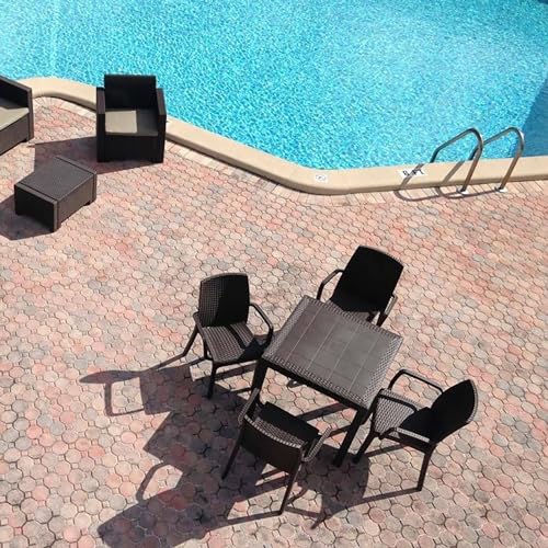 Dmora - Tisch im Freien Marte, Fester quadratischer Regal, Mehrzweck-Gartentisch mit Rattan-Effekt, 100% Made in Italy, 80x80h74 cm, Braun von Dmora