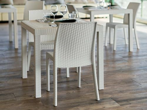 Dmora - Tisch im Freien Marte, Fester quadratischer Regal, Mehrzweck-Gartentisch in Rattan-Optik, 100% Made in Italy, 80x80h74 cm, Weiß von Dmora