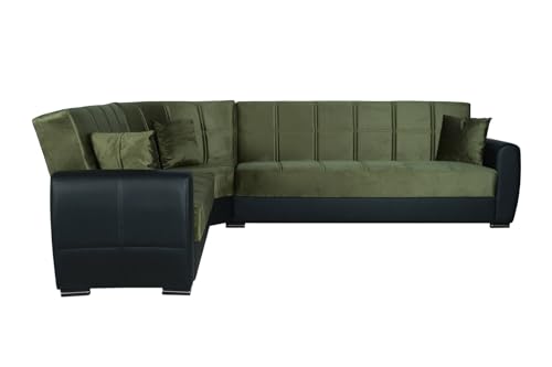 Dmora Matias, Ecksofa aus Kunstleder und Stoff, Wohnzimmer-Sofa mit Click-Klack-Öffnung und wendbarer Halbinsel, 305 x 238 x 91 cm, Schwarz und Grün Dmora Matias, Ecksofa aus Kunstleder und Stoff, Wohnzimmer-Sofa mit Click-Klack-Öffnung und wendbarer Halbinsel, 305 x 238 x 91 cm, Schwarz und Grün von Dmora