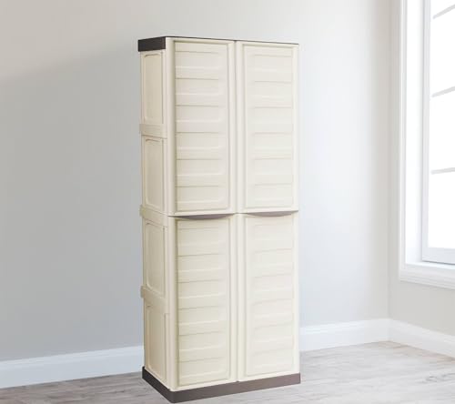 Dmora Mehrzweck Außen oder Innenbereiche, 2 türige Mobile und 3 Polypropylen Regale, 100% Made in Italy, 70x39h165 cm, beige Farbe Dmora Mehrzweck Außen oder Innenbereiche, 2 türige Mobile und 3 Polypropylen Regale, 100% Made in Italy, 70x39h165 cm, beige Farbe von Dmora