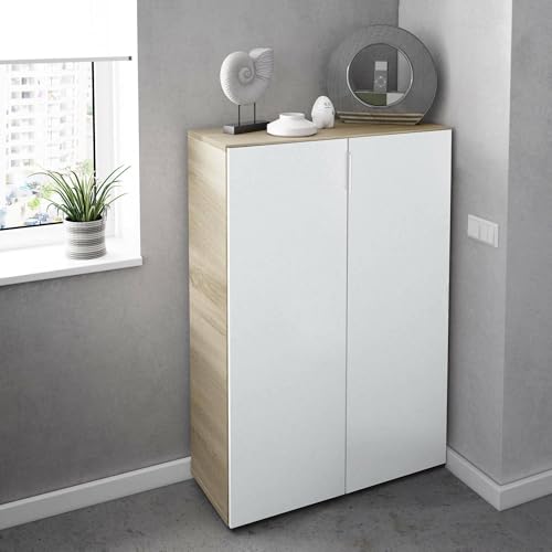 Dmora - 2-türiger Mehrzweckschrank Olathe, Zusatzschrank, Niedriger Schuhschrank mit 6 Regalen, Niedriger Schuhregal, 70x36h103 cm, Eiche und Weiß Dmora - 2-türiger Mehrzweckschrank Olathe, Zusatzschrank, Niedriger Schuhschrank mit 6 Regalen, Niedriger Schuhregal, 70x36h103 cm, Eiche und Weiß von Dmora