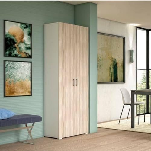 Dmora - Mehrzweckschrank mit 2 Türen Ginestra, linearer Schrank mit 2 Flügeltüren, Kleiderschrank mit 6 Regalen, modernes Schuhregal, 100 % Made in Italy, 72 x 37 x 195 cm, Ulme und Weiß von Dmora
