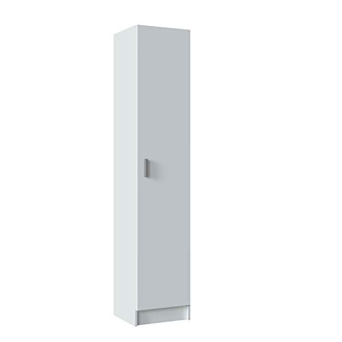 Dmora Mehrzweck-Kleiderschrank mit einer Flügeltür mit drei höhenverstellbaren Einlegeböden, Farbe Weiß, Maße 37 x 180 x 37 cm von Dmora