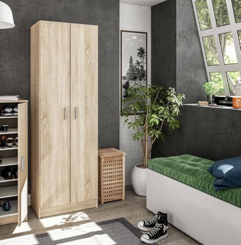 Dmora - Mehrzweck-Kabinett Portsmouth, Beistellschrank mit 2 Türen, Moderne Schuhregalgarderobe, Vertikales Schuhregal, cm 59x37h180, Eiche von Dmora