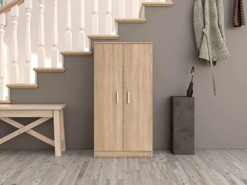 Dmora - 2-türiger Mehrzweckschrank Corona, Hilfsschrank, niedriger Schuhschrank mit 6 Regalen, modernes Schuhregal, 55 x 36 x 108 cm, Eiche von Dmora