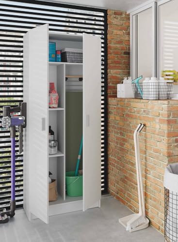 Dmora - 2-türiger Mehrzweckschrank Charleston, Besenschrank, Schuhregal mit Regalen, Schuhschrank, cm73x37h180 cm, Weiß Dmora - 2-türiger Mehrzweckschrank Charleston, Besenschrank, Schuhregal mit Regalen, Schuhschrank, cm73x37h180 cm, Weiß von Dmora