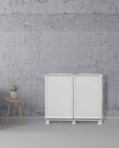 Dmora Mehrzweckschrank für den Außen und Innenbereich, 2 türiges Mobile und 1 Polypropylen Regal, 100% Made in Italy, 100x39h92 cm, hellgraue Farbe von Dmora