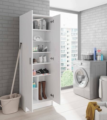 Dmora - 2-türiger Mehrzweckschrank Portsmouth, Zusatzschrank, Moderner Schuhschrank, Vertikales Schuhregal, 59x37h180 cm, Weiß Dmora - 2-türiger Mehrzweckschrank Portsmouth, Zusatzschrank, Moderner Schuhschrank, Vertikales Schuhregal, 59x37h180 cm, Weiß von Dmora