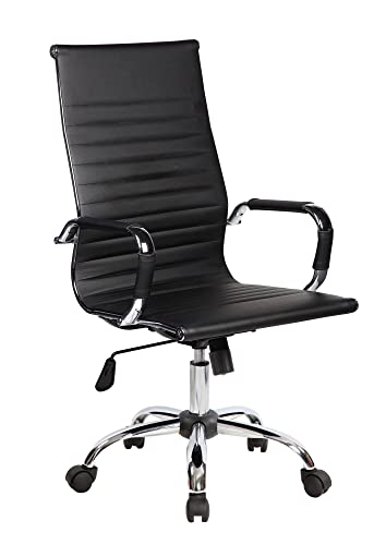 Dmora Milton, Chefsessel mit Armlehnen, ergonomischer Bürostuhl, schwarz, 63 x 54 x 106/116 cm von Dmora