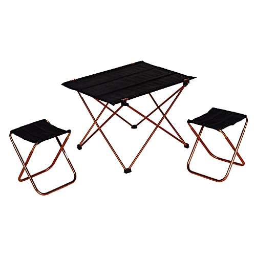 Dmora Mini Picknick-Klappset mit 2 Hockern und einem kleinen Tisch, Farbe schwarz, Tisch: 41 x 56 x H39, Hocker: 22 x 22 x H27 von Dmora