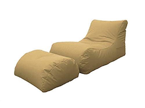 Dmora Moderne Chaiselongue fürs Wohnzimmer, Made in Italy, Sessel mit Fußstütze aus Nylon, Gepolsterter Sitzpuff für Schlafzimmer, 120x80h60 cm, Farbe Beige von Talamo Italia