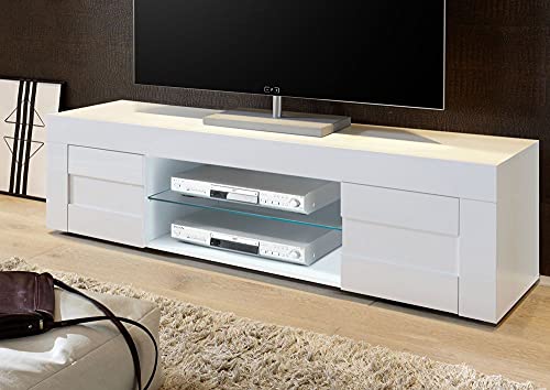 Dmora Moderne TV-Möbel für Wohnzimmer, niedriges Sideboard mit 2 Türen, Made in Italy, 181x42xh44 cm, glänzend weiße Farbe von Dmora