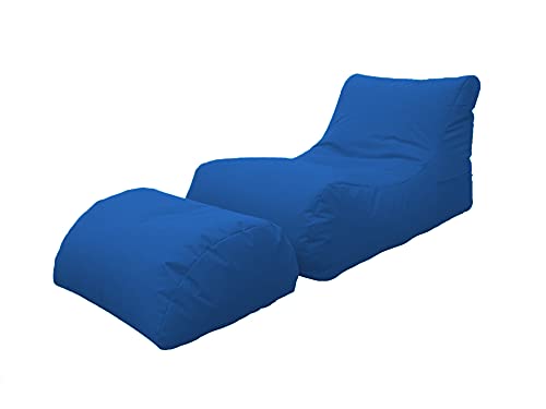 Dmora Moderne Wohnzimmer-Chaiselongue, Made in Italy, Sessel mit Nylon-Fußstütze, Gepolsterter Sitzpuff für Schlafzimmer, 120x80h60 cm, Blaue Farbe von Talamo Italia