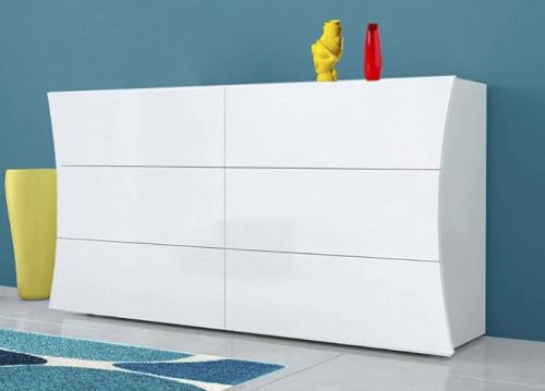 Dmora - Kommode Mauro, Kommode mit 6 Schubladen, Schlafzimmerkommode, 100 % Made in Italy, glänzendes Weiß, 155 x 40 x 82 cm, von Dmora