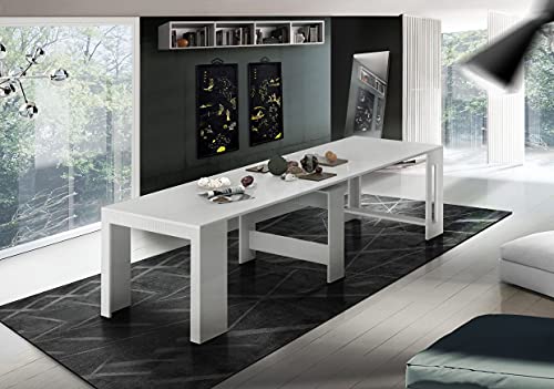 Dmora Moderner Esstisch, Made in Italy, Ausziehbare Konsole bis 12 Sitzplätze, mit Verlängerungshalter, 51x90h77 cm (bis 300 cm) Farbe Lärche weiß glänzend von Dmora