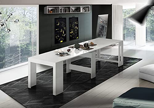 Dmora Moderner Esstisch, Made in Italy, Ausziehbare Konsole bis 12 Sitzplätze, mit Verlängerungshalter, 51x90h77 cm (bis 300 cm) Farbe Weiß glänzend von Dmora