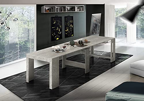 Dmora Moderner Esstisch, Made in Italy, Ausziehbare Konsole bis 12 Sitzplätze, mit Verlängerungshalter, 51x90h77 cm (bis 300 cm) Farbe Zement von Dmora
