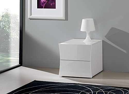 Dmora Moderner Nachttisch mit 2 Schubladen, Made in Italy, Nachttisch, Schrank für Schlafzimmer, 50x40h41 cm, glänzend weiße Farbe von Dmora