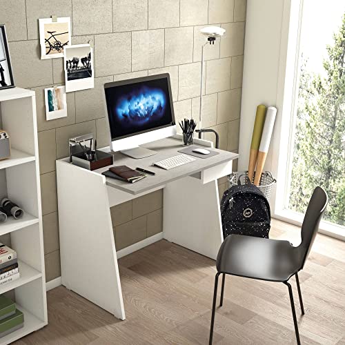 Dmora - Schreibtisch Calendula, Moderner Schreibtisch mit Schublade, Studier - oder Bürotisch für PC - Buchhalter, 100% Made in Italy, Cm 90x60h80, Weiß und Beton von Dmora