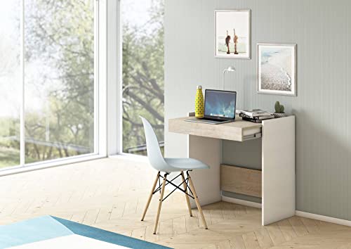 Dmora - Schreibtisch Clematide, Moderner Schreibtisch mit Schublade, Studier - oder Bürotisch für PC - Buchhalter, 100% Made in Italy, Cm 80x40h79, Weiß und Eiche von Dmora