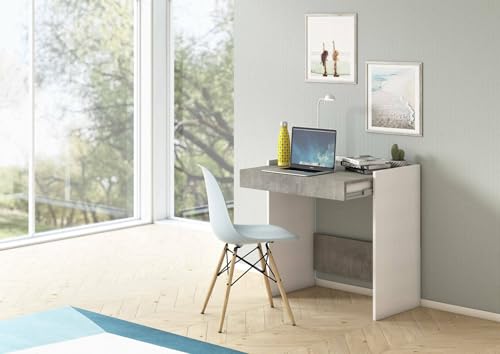 Dmora - Schreibtisch Clematide, Moderner Schreibtisch mit Schublade, Studier - oder Bürotisch für PC - Buchhalter, 100% Made in Italy, Cm 80x40h79, Weiß und Beton von Dmora