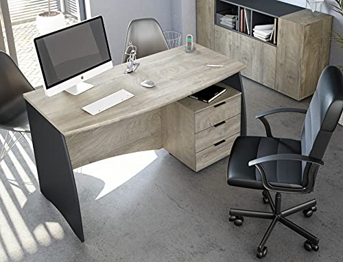 Dmora Moderner Schreibtisch mit Schubladen, Schreibtisch mit 3 Schubladen, PC-Tisch, 136x67h74 cm, Farbe Eiche und Anthrazit von Dmora