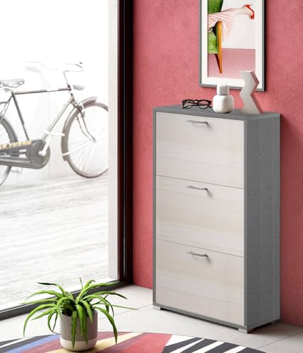 Dmora - Schuhregal Peonia, Mehrzweck-Eingangsmöbel mit 3 Falttüren, Schuhschrank mit doppelter Tiefe, 100 % Made in Italy, 67 x 28 x 112 cm, Lärche, von Dmora