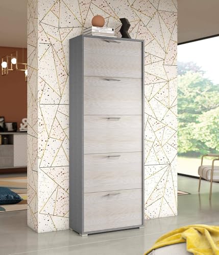 Dmora - Schuhregal Surfinia, Mehrzweck-Eingangsmöbel mit 5 Falttüren, Schuhschrank mit doppelter Tiefe, 100 % Made in Italy, 67 x 28 x 183 cm, Lärche, von Dmora