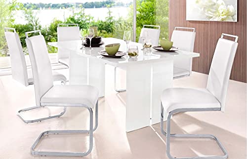 Dmora Moderner fester Esstisch, Made in Italy, Rechteckiger Designtisch, Küchentisch, 160x90h75 cm, glänzend weiße Farbe von Dmora