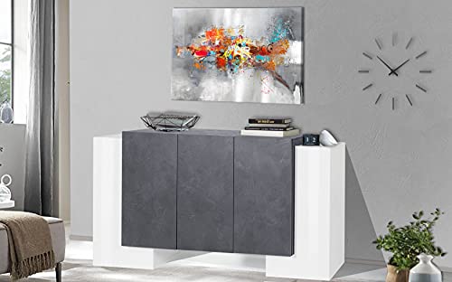 Dmora Modernes 5-türiges Sideboard, Made in Italy, Küchen-Sideboard, Wohnzimmer-Design-Buffet, 170x45h85 cm, Farbe Weiß glänzend und Aschgrau von Dmora