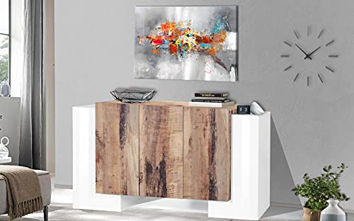 Dmora - Kommode Logan, Küchen-Sideboard mit 5 Türen, Wohnzimmer-Buffet, 100 % Made in Italy, cm 170x45h85, glänzend weiß und Ahorn von Dmora