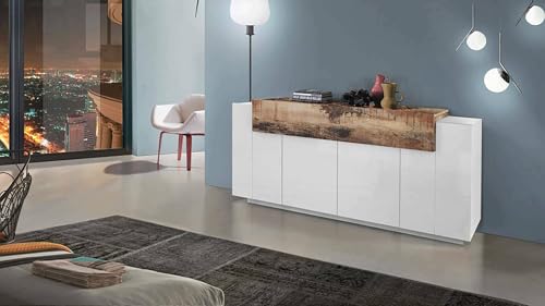 Dmora - Kommode Loris, Küchen-Sideboard mit 4 Türen, Wohnzimmer-Buffet, 100 % Made in Italy, 200 x 45 x 86 cm, glänzendes Weiß und Ahorn, Dmora - Kommode Loris, Küchen-Sideboard mit 4 Türen, Wohnzimmer-Buffet, 100 % Made in Italy, 200 x 45 x 86 cm, glänzendes Weiß und Ahorn, von Dmora