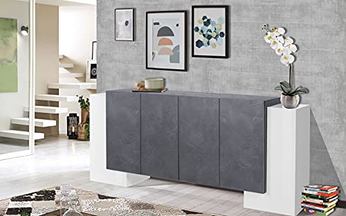 Dmora Modernes 6-türiges Sideboard, Made in Italy, Küchen-Sideboard, Wohnzimmer-Design-Buffet, 210x45h85 cm, Farbe Weiß glänzend und Aschgrau von Dmora