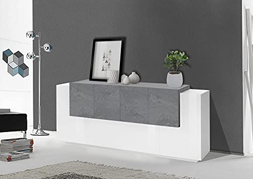 Dmora - Kommode Gennaro, Küchen-Sideboard mit 7 Türen, Wohnzimmer-Buffet, Küchen-Sideboard, 100 % Made in Italy, 200 x 45 x 86 cm, glänzendes Weiß und Schiefer von Dmora