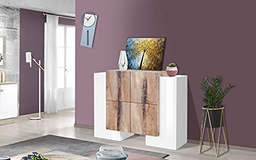 Dmora Modernes Design Sideboard mit 6 Flügeltüren, Made in Italy, Küchenbuffet, Sideboard mit Küchenregalen, 130x45h100 cm, Glanzweiß und Ahornfarbe von Dmora