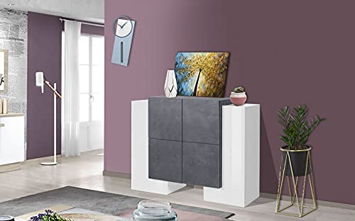 Dmora Modernes Design Sideboard mit 6 Flügeltüren, Made in Italy, Küchenbuffet, Sideboard mit Küchenregalen, 130x45h100 cm, Glossy White and Ash Grey von Dmora