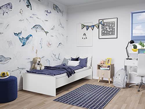 Dmora Modernes Einzelbett mit Kopfteil, Einzelbett geeignet für eine 90x190 cm Matratze, Farbe weiß von Dmora