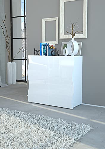 Dmora Modernes Sideboard, Design Sideboard 2-türiger Schrank, Made in Italy, TV-Ständer, Wohnzimmerbuffet, 90x40h81 cm, glänzend weiße Farbe von Dmora
