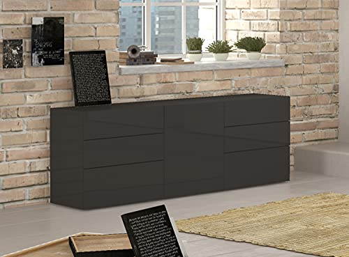 Dmora Modernes Sideboard mit 1 Tür und 6 Schubladen, Made in Italy, Küchen-Sideboard, Wohnzimmer-Design-Buffet, 170x40h35 cm, Farbe Anthrazit glänzend von Dmora