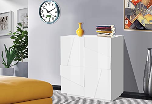 Dmora Modernes Sideboard mit 2 Türen, Made in Italy, Küchen-Sideboard, Wohnzimmer-Design-Buffet, 81x44h86 cm, glänzend weiße Farbe von Dmora