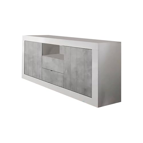 Dmora Modernes Sideboard mit 2 Türen und 2 Schubladen, hergestellt in Italien, Designer-Büffet für Wohnzimmer, 184 x 42 x 86 cm, Farbe Weiß glänzend und Beton Dmora Modernes Sideboard mit 2 Türen und 2 Schubladen, hergestellt in Italien, Designer-Büffet für Wohnzimmer, 184 x 42 x 86 cm, Farbe Weiß glänzend und Beton von Dmora