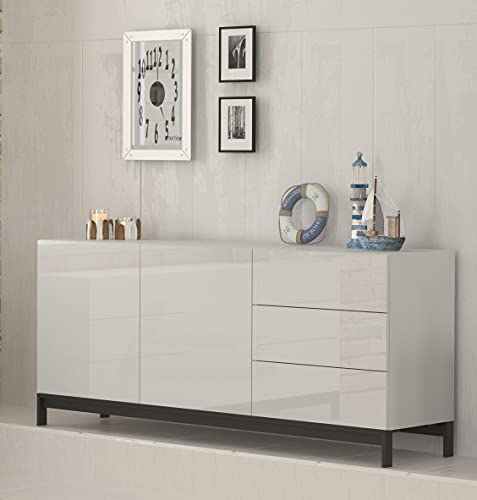 Dmora Modernes Sideboard mit 2 Türen und 3 Schubladen, Made in Italy, Erhöhtes Küchen-Sideboard, Wohnzimmer-Design-Buffet, 170x40h47 cm, glänzend weiße Farbe von Dmora