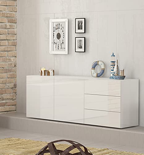 Dmora - Kommode Nereo, Küchen-Sideboard mit 2 Türen und 3 Schubladen, Wohnzimmer-Buffet, 100 % Made in Italy, cm 170x40h35, glänzend weiß von Dmora