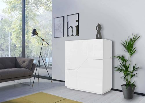Dmora - Kommode Nathan, 2-türiges Küchen-Sideboard, Wohnzimmer-Buffet, 100 % Made in Italy, 100 x 43 x 106 cm, glänzendes Weiß, von Dmora